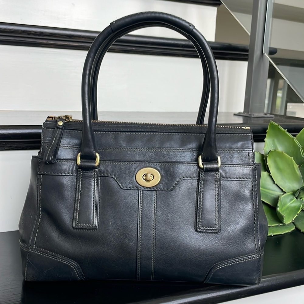 Coach genuine, leather Hampton, satchel, handbag, purse, black